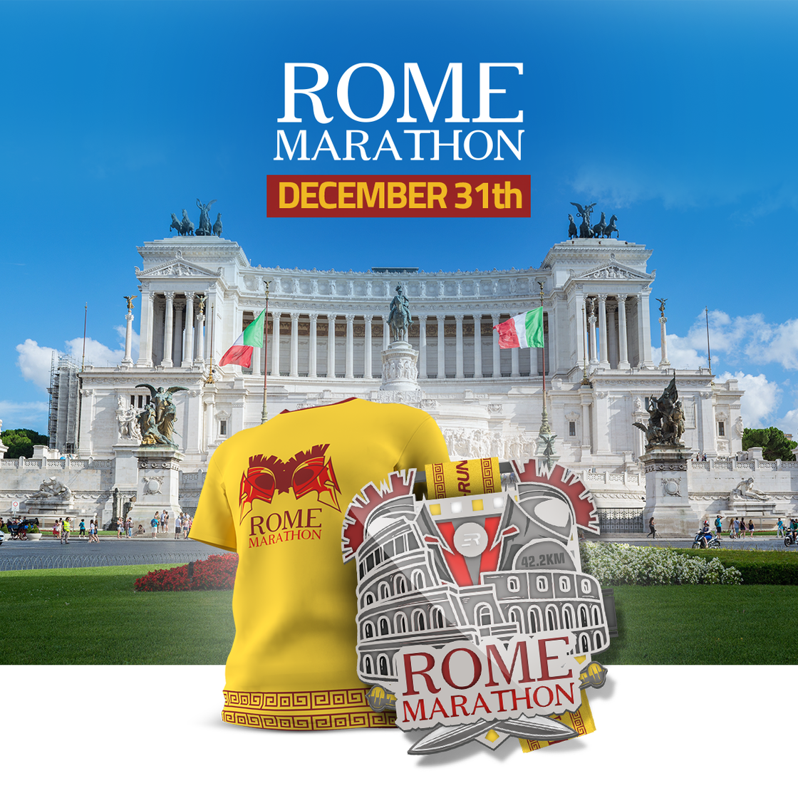 SPECIAL OFFER: Stunning Medal + Official T-Shirt | ROME Marathon | December 31st